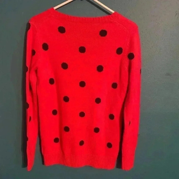 Gap Wool Blend Red Sweater with Blue Polkadots - Picture 3 of 5